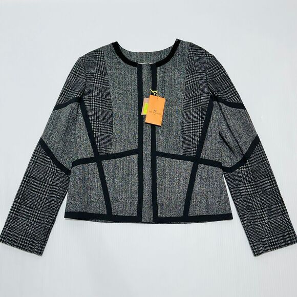 ETRO Milano 44 US/8 Ribbons Blazer Jacket Gray Black Round Neck NWT $1950 - Picture 4 of 12